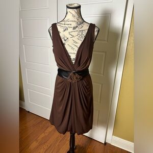 Cassandra Stone for Mac Duggal Chocolate Brown Deep V Bubble Hem Dress
